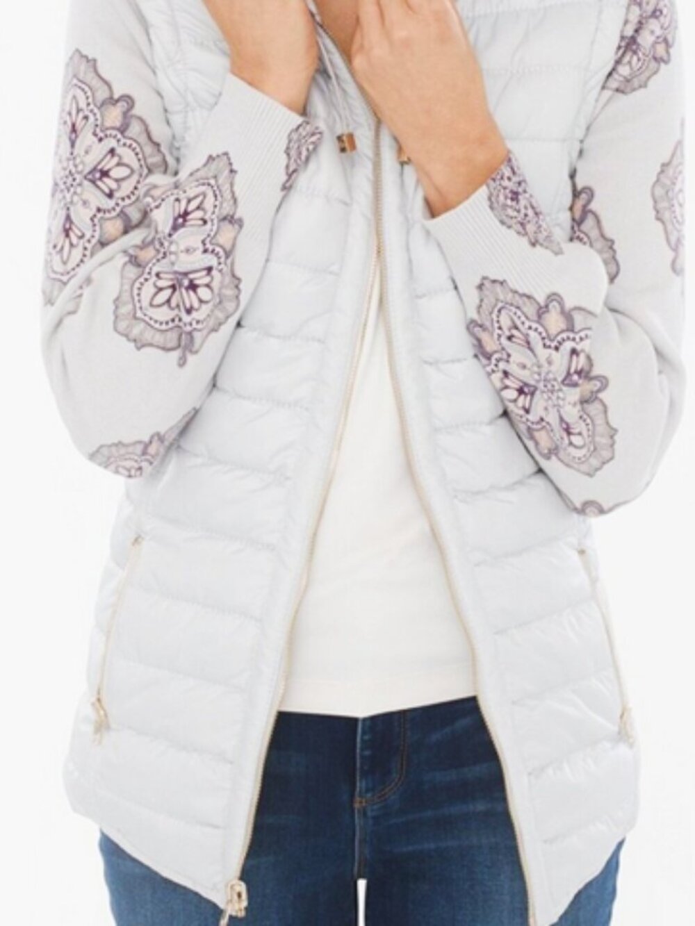 Chico's Zenergy Convertible Light Gray Quilted Packable Vest size 1